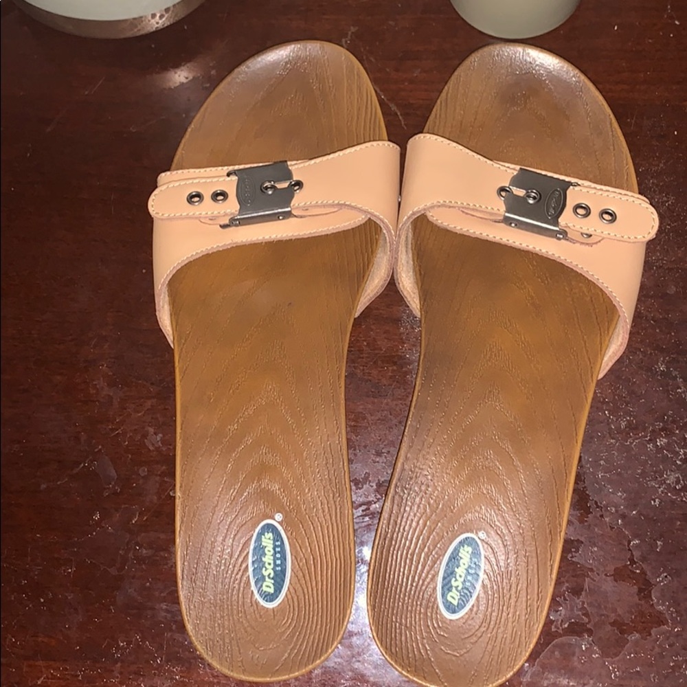 Dr.Scholls Buckle tan slides
